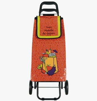 Bild av färgstark shoppingvagn med prickigt mönster