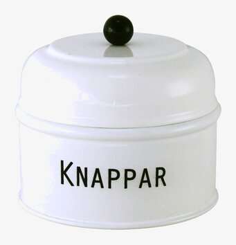 Plåtburk Knappar Svart/Vit från Strömshaga på vit bakgrund