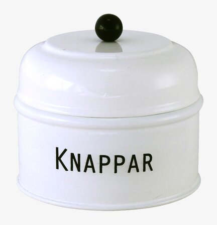 Plåtburk Knappar Svart/Vit från Strömshaga på vit bakgrund