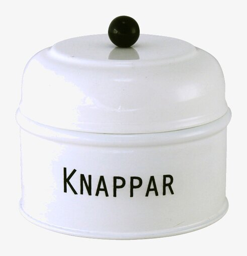 Plåtburk Knappar Svart/Vit från Strömshaga på vit bakgrund