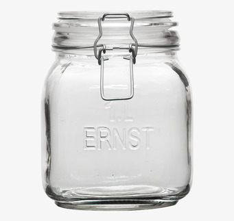 Bild av robust glasburk med spännlock och metallås