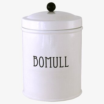 Plåtburk Svarte Petter Bomull från Strömshaga i vitt stål