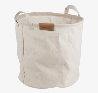 Bild av rund tygförvaring med handtag, beige nyans