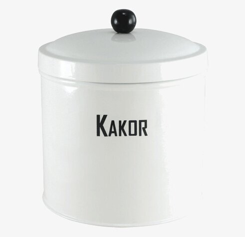 Plåtburk Svarte Petter Kakor från Strömshaga i vit metall