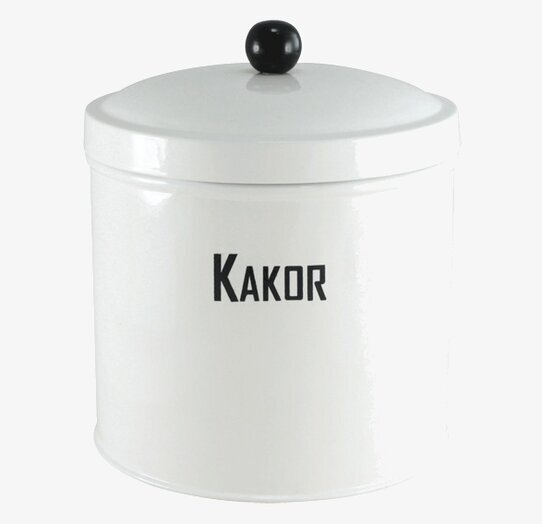 Plåtburk Svarte Petter Kakor från Strömshaga i vit metall