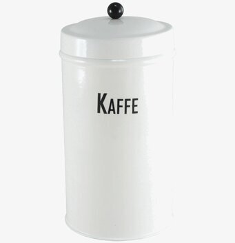 Plåtburk Svarte Petter Kaffe från Strömshaga i vit plåt