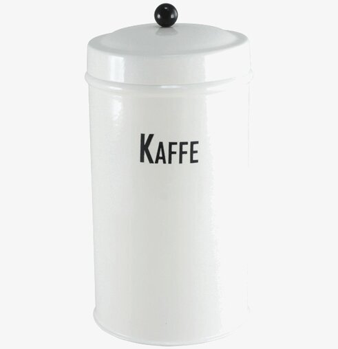 Plåtburk Svarte Petter Kaffe från Strömshaga i vit plåt
