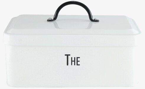 Plåtburk Svarte Petter Thé Stor från Strömshaga i vit plåt