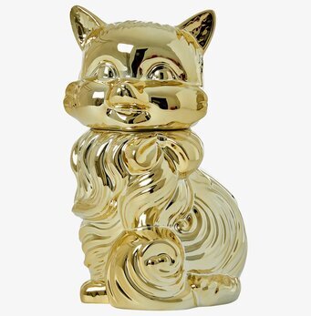 Bild av dekorativ keramikburk i guld med kattdesign