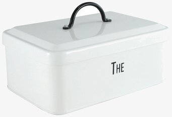 Plåtburk Svarte Petter Thé Stor från Strömshaga i vit plåt