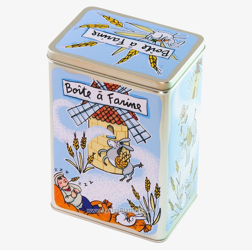 Plåtburk Mjöl ljusblå från Accoutrements med lantlig design