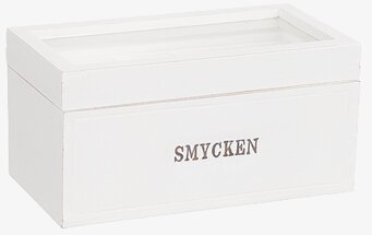 Foto av elegant vit rektangulär plåtburk för smycken