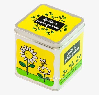 Bild av färgglad fyrkantig plåtburk med livlig design