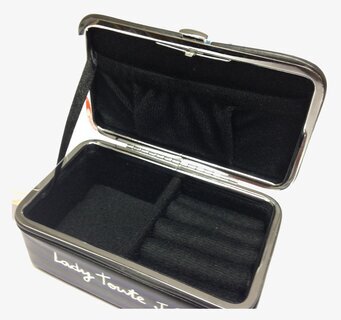 Bild av elegant blått smyckeskrin med sammetinsida