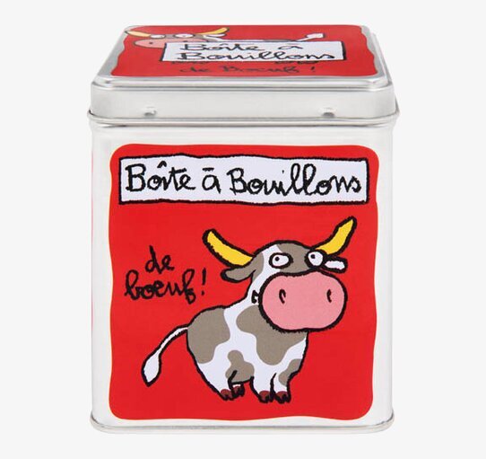 Plåtburk Köttbuljong från Derriére la porte med glad ko