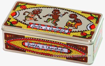 Plåtburk Praliner brun från Derriére la porte med mönster