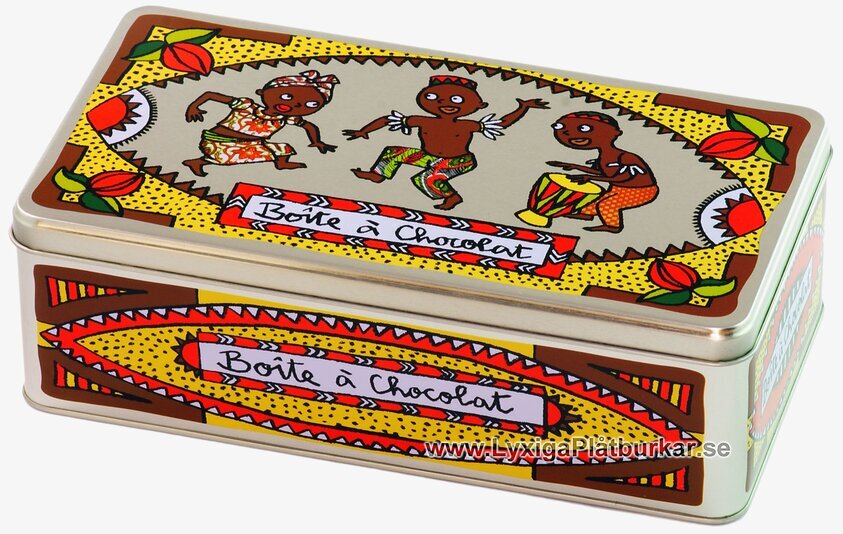 Plåtburk Praliner brun från Derriére la porte med mönster