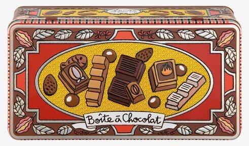 Plåtburk Choklad från Derriére la porte med färgglad design