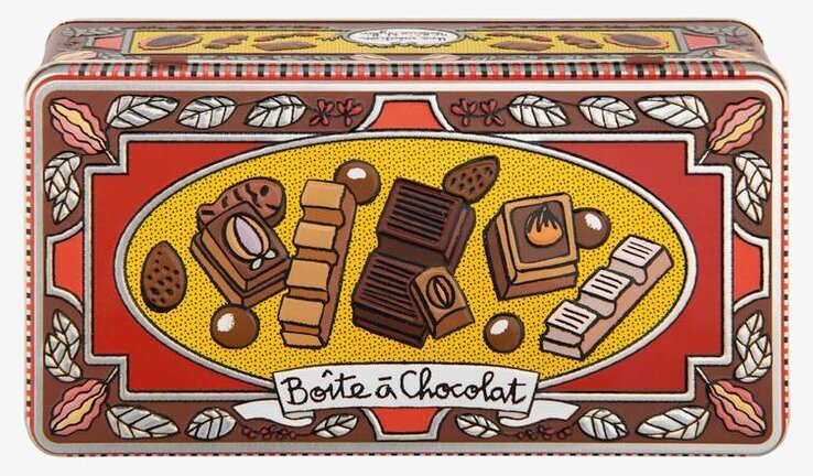 Plåtburk Choklad från Derriére la porte med färgglad design