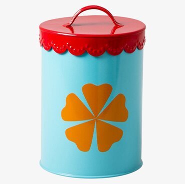 Plåtburk Klöver från Rice med turkos kropp och rött lock