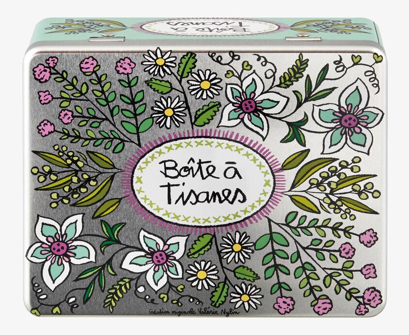 Plåtburk Tepåsar från Derriére la porte med blommönster