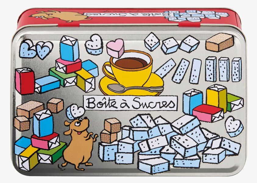 Plåtburk Socker från Derriére la porte med färgglatt mönster