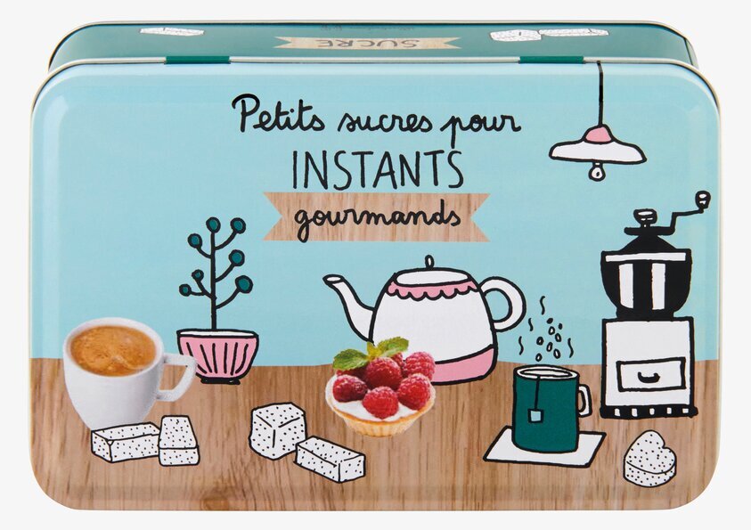 Plåtburk Socker Blå från Derriére la porte med illustration