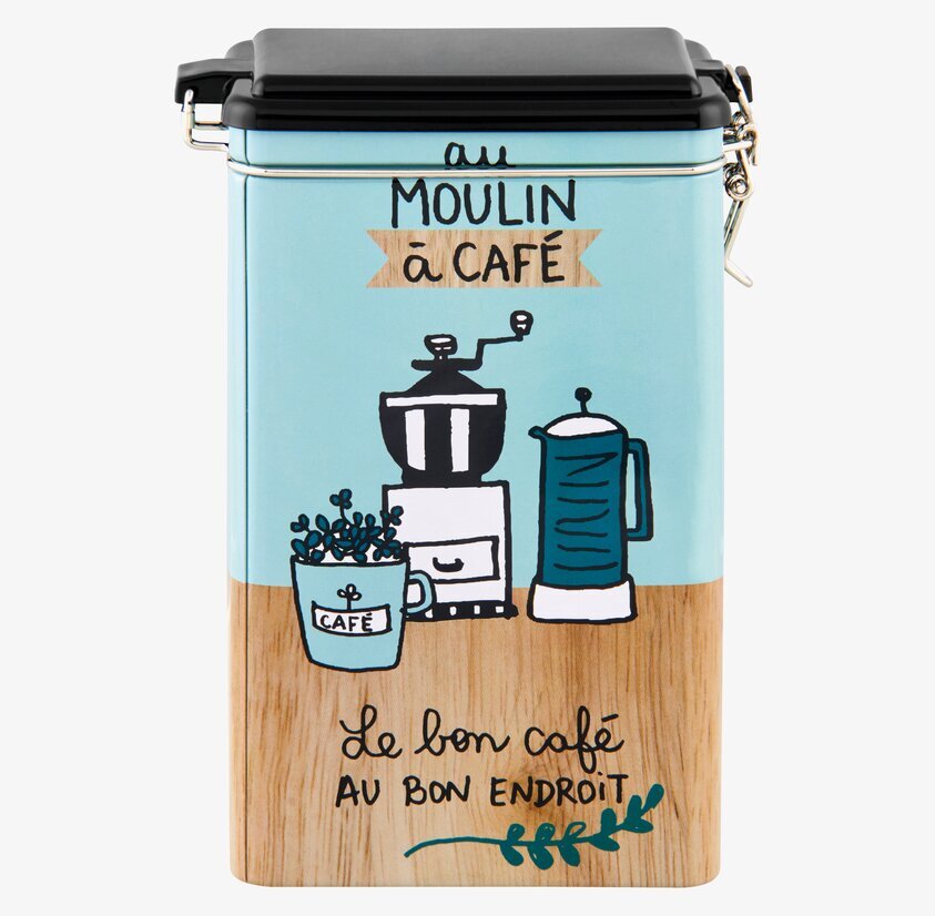 Plåtburk Kaffe Blå från Derriére la porte med illustrationer