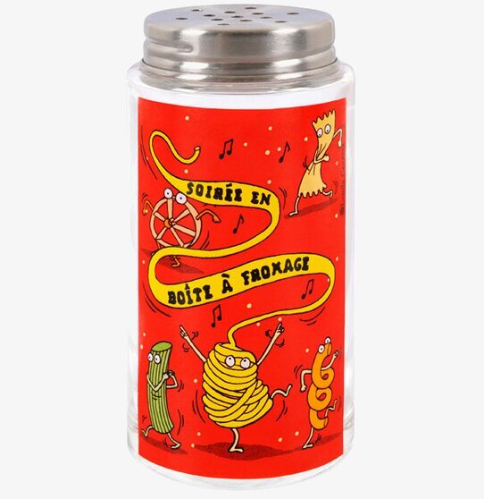 Foto av unik parmesanströare med livlig röd design