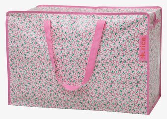 Bild av stor rosa förvaringsbag med lekfullt mönster