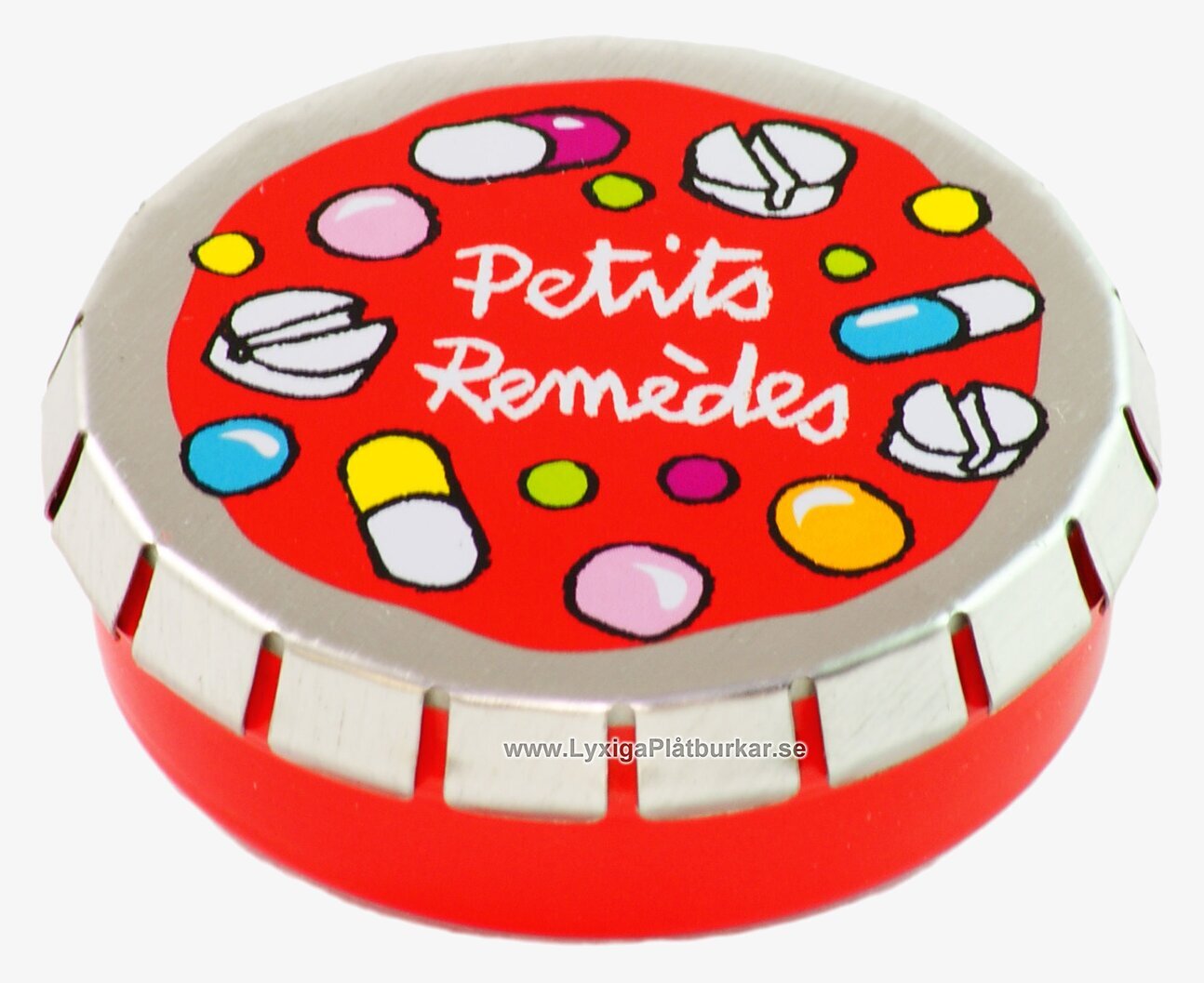 Bild av elegant röd plåtburk med lekfull design