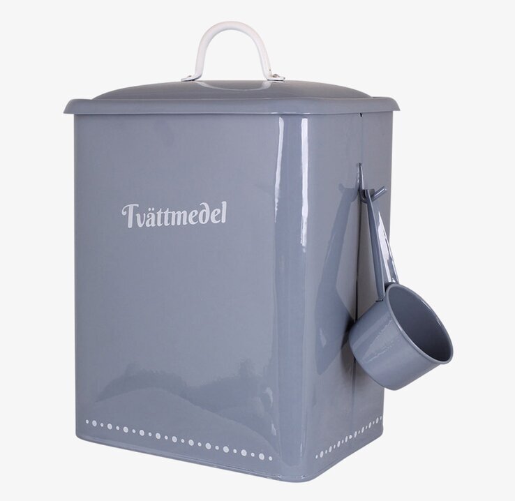 Plåtburk Gladys Tvättmedel Blå från Strömshaga med skopa