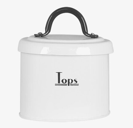 Plåtburk Tops från Strömshaga, vit med svart handtag