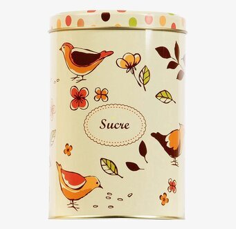 Bild av en elegant och dekorativ plåtburk för socker