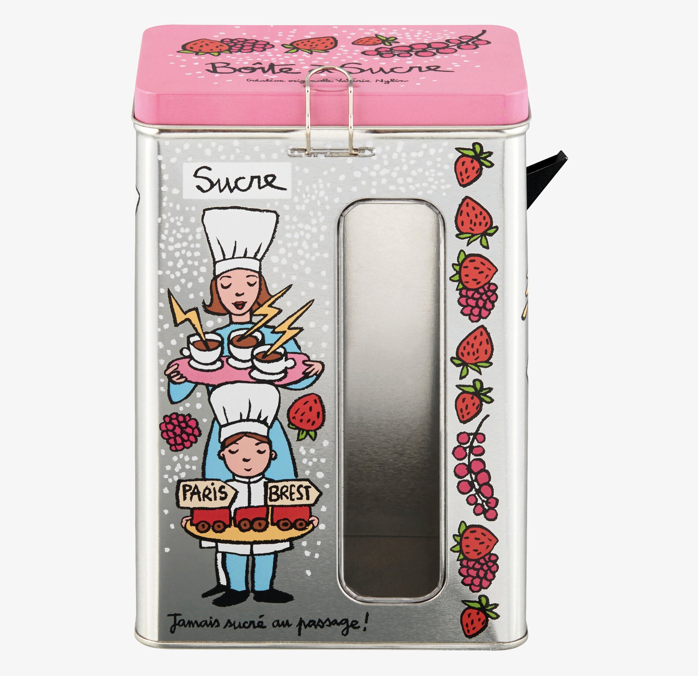 Plåtburk Florsocker från Derriére la porte med kockmotiv