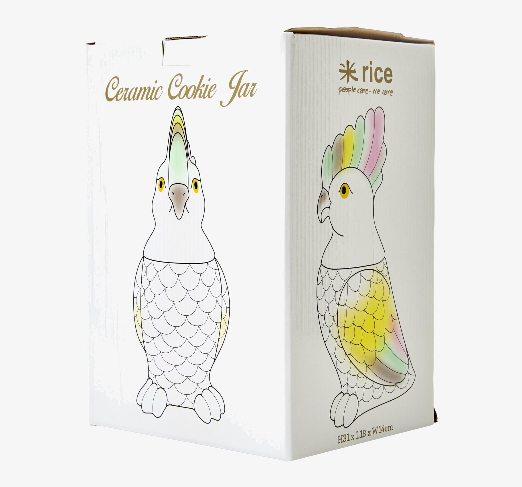 Bild av elegant och färgglad kakadua-porslinsburk