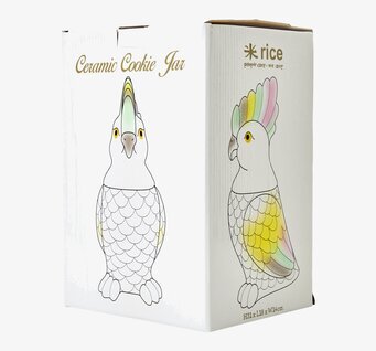 Bild av elegant och färgglad kakadua-porslinsburk