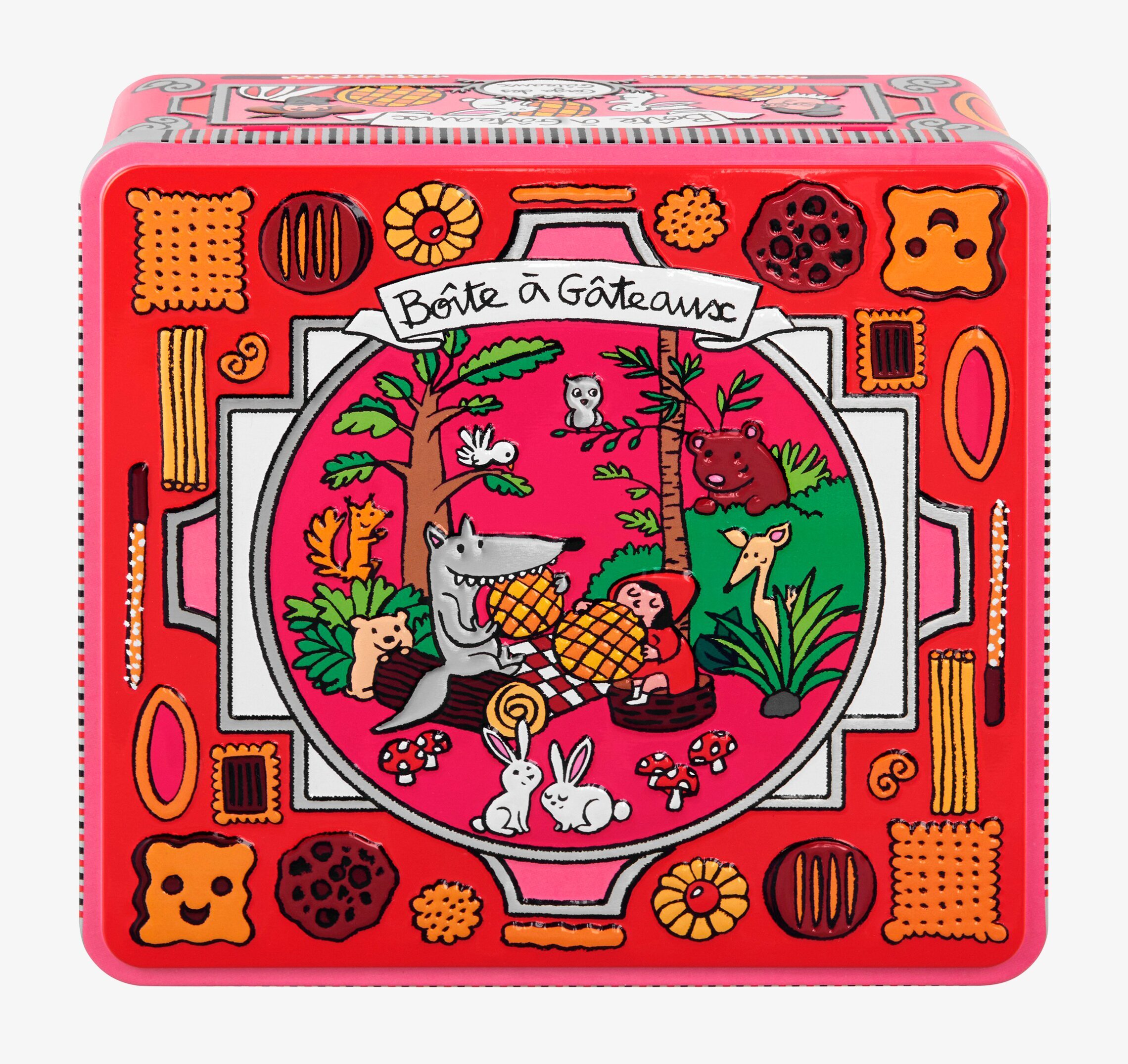 Plåtburk Kakor Röd från Derriére la porte med djurmotiv