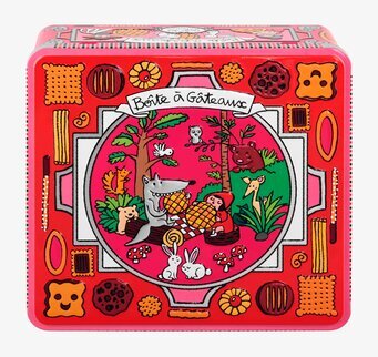 Plåtburk Kakor Röd från Derriére la porte med djurmotiv