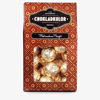 Foto av lyxig chokladförpackning med nougatkulor
