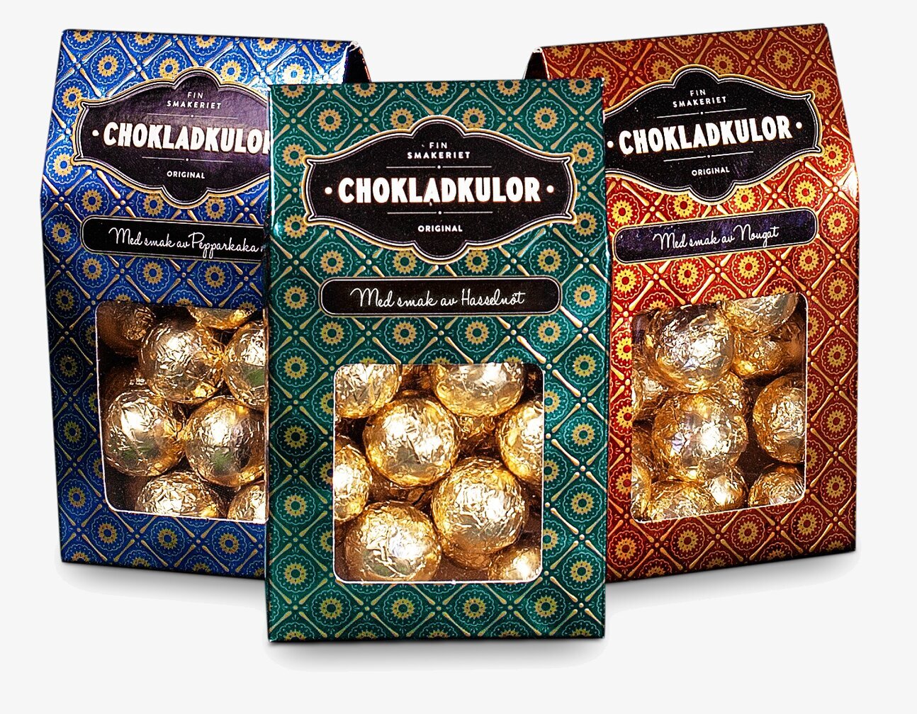 Chokladkulor Nougat från Finsmakeriet i röd förpackning