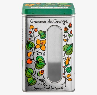 Plåtburk Pumpakärnor från Derriére la porte med växtmotiv