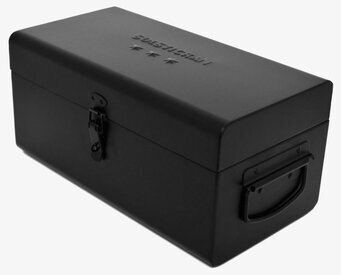 Bild av stilren förvaringslåda i svart metall