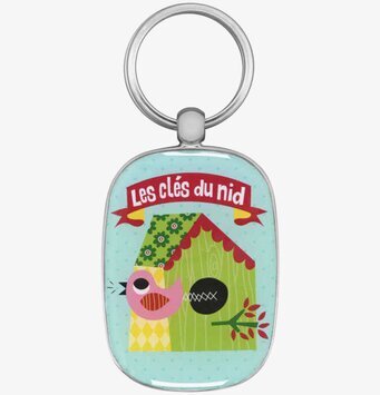 Bild av nyckelring med fågelhus och färgstark design