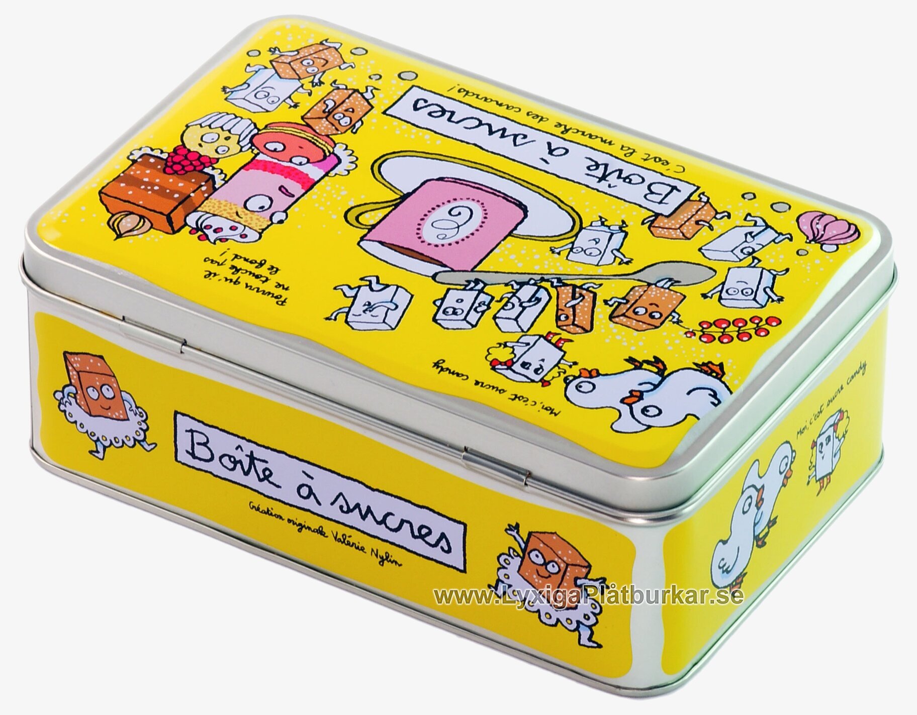 Plåtburk Sockerbit gul från Derriére la porte med godsaker