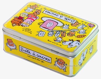 Plåtburk Sockerbit gul från Derriére la porte med godsaker