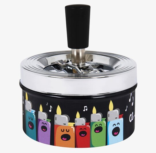 Bild av en kreativ och stilfull askkopp med färgglada motiv