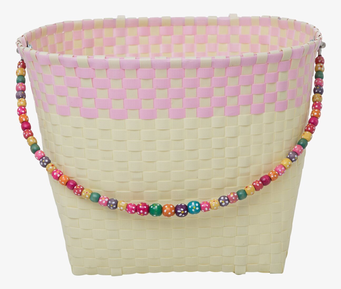 Cykelkorg Pastellgul/Rosa från Rice med pärlhandtag