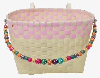 Bild av pastellgul cykelkorg med färgglada detaljer