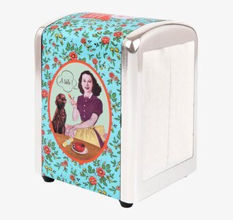 Bild av ett färgglatt och elegant servettställ i metall